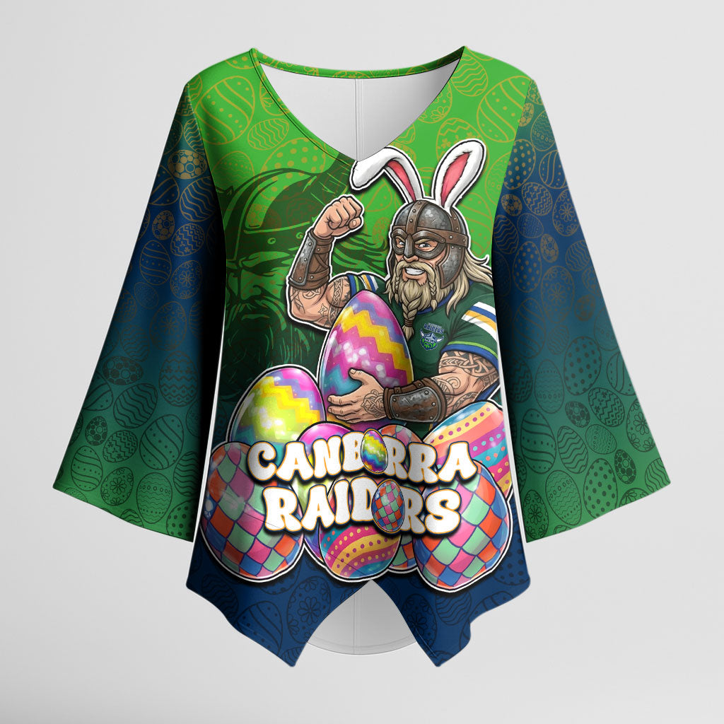 Personalized Canberra Raiders Kimono Sleeve Blouse Easter Mascot - Colorful Eggs Cartoon Style