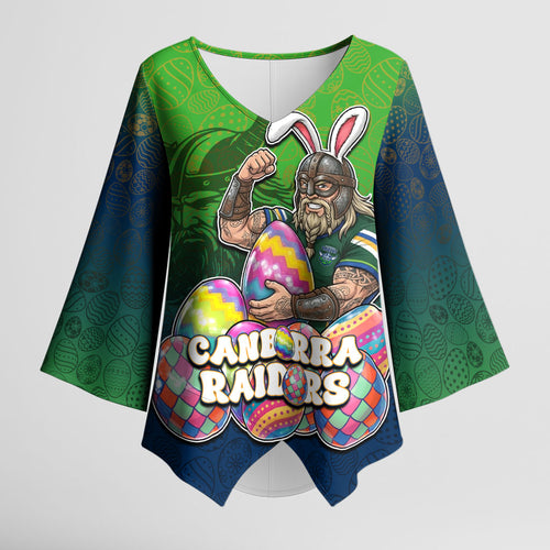 Personalized Canberra Raiders Kimono Sleeve Blouse Easter Mascot - Colorful Eggs Cartoon Style