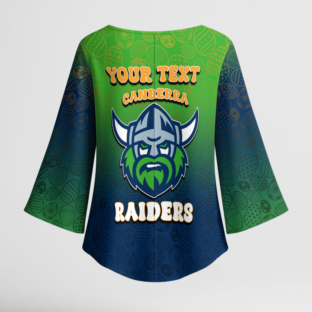 Personalized Canberra Raiders Kimono Sleeve Blouse Easter Mascot - Colorful Eggs Cartoon Style