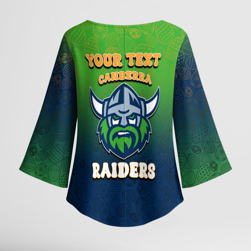 Personalized Canberra Raiders Kimono Sleeve Blouse Easter Mascot - Colorful Eggs Cartoon Style