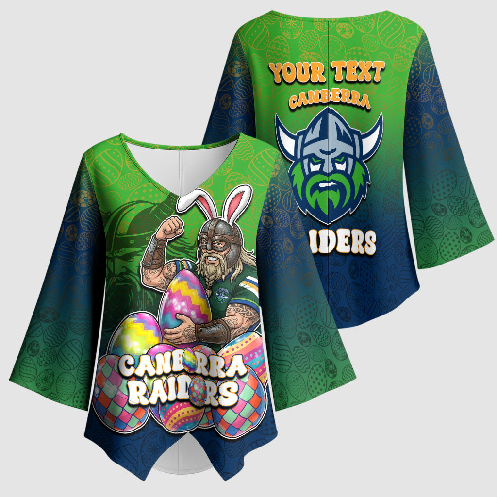 Personalized Canberra Raiders Kimono Sleeve Blouse Easter Mascot - Colorful Eggs Cartoon Style