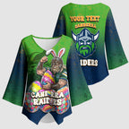 Personalized Canberra Raiders Kimono Sleeve Blouse Easter Mascot - Colorful Eggs Cartoon Style