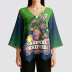 Personalized Canberra Raiders Kimono Sleeve Blouse Easter Mascot - Colorful Eggs Cartoon Style