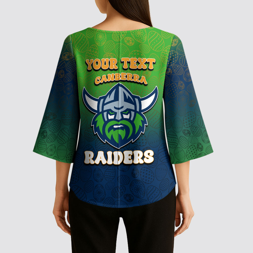 Personalized Canberra Raiders Kimono Sleeve Blouse Easter Mascot - Colorful Eggs Cartoon Style