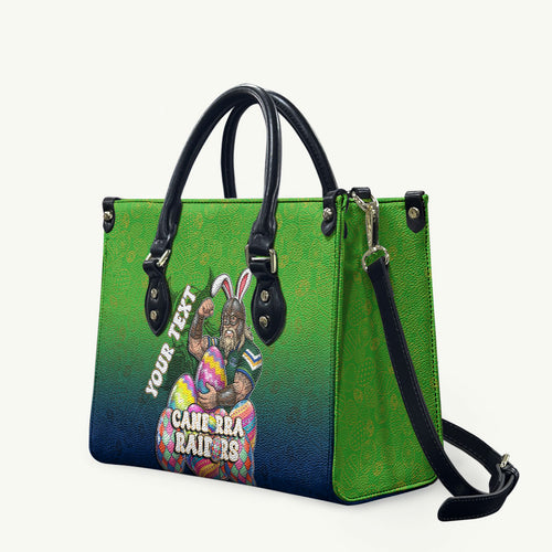 Personalized Canberra Raiders Leather Bag Easter Mascot - Colorful Eggs Cartoon Style