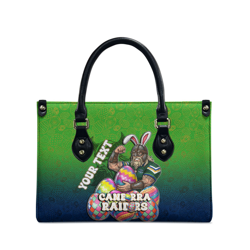 Personalized Canberra Raiders Leather Bag Easter Mascot - Colorful Eggs Cartoon Style
