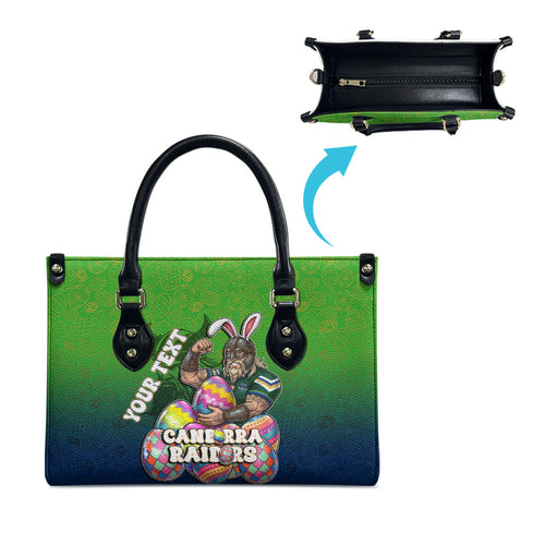 Personalized Canberra Raiders Leather Bag Easter Mascot - Colorful Eggs Cartoon Style