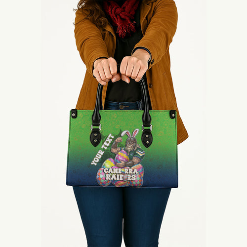 Personalized Canberra Raiders Leather Bag Easter Mascot - Colorful Eggs Cartoon Style