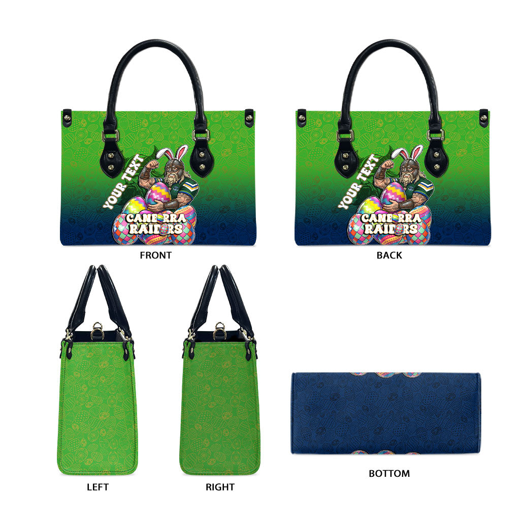 Personalized Canberra Raiders Leather Bag Easter Mascot - Colorful Eggs Cartoon Style