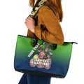 Personalized Canberra Raiders Leather Tote Bag Easter Mascot - Colorful Eggs Cartoon Style