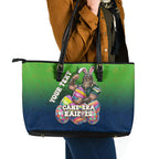 Personalized Canberra Raiders Leather Tote Bag Easter Mascot - Colorful Eggs Cartoon Style