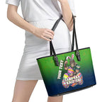 Personalized Canberra Raiders Leather Tote Bag Easter Mascot - Colorful Eggs Cartoon Style