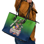 Personalized Canberra Raiders Leather Tote Bag Easter Mascot - Colorful Eggs Cartoon Style