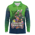 Personalized Canberra Raiders Long Sleeve Polo Shirt Easter Mascot - Colorful Eggs Cartoon Style