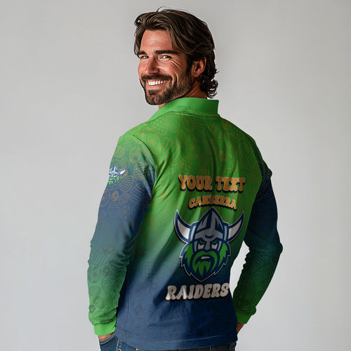Personalized Canberra Raiders Long Sleeve Polo Shirt Easter Mascot - Colorful Eggs Cartoon Style