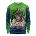 Personalized Canberra Raiders Long Sleeve Shirt Easter Mascot - Colorful Eggs Cartoon Style