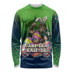 Personalized Canberra Raiders Long Sleeve Shirt Easter Mascot - Colorful Eggs Cartoon Style