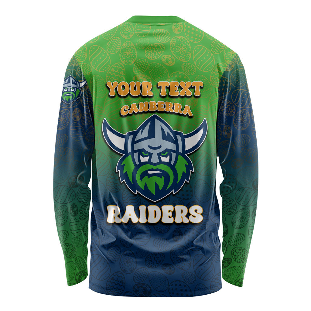 Personalized Canberra Raiders Long Sleeve Shirt Easter Mascot - Colorful Eggs Cartoon Style