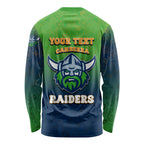 Personalized Canberra Raiders Long Sleeve Shirt Easter Mascot - Colorful Eggs Cartoon Style