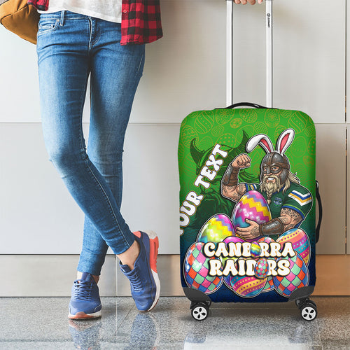 Personalized Canberra Raiders Luggage Cover Easter Mascot - Colorful Eggs Cartoon Style