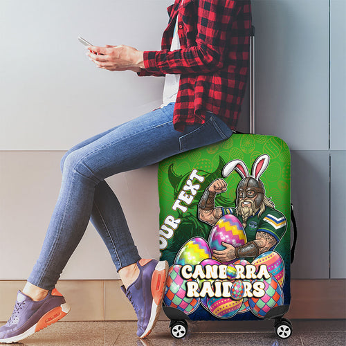 Personalized Canberra Raiders Luggage Cover Easter Mascot - Colorful Eggs Cartoon Style