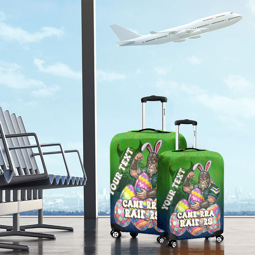 Personalized Canberra Raiders Luggage Cover Easter Mascot - Colorful Eggs Cartoon Style