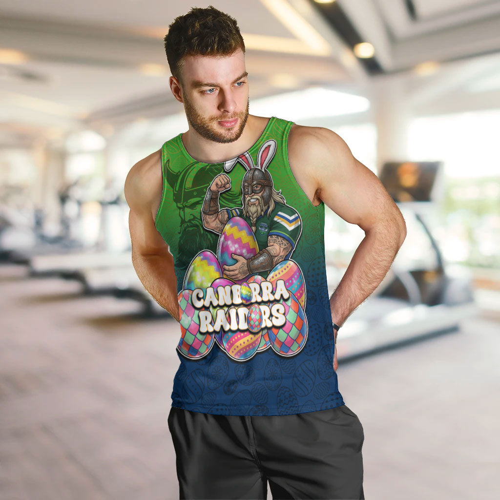 Personalized Canberra Raiders Men Tank Top Easter Mascot - Colorful Eggs Cartoon Style