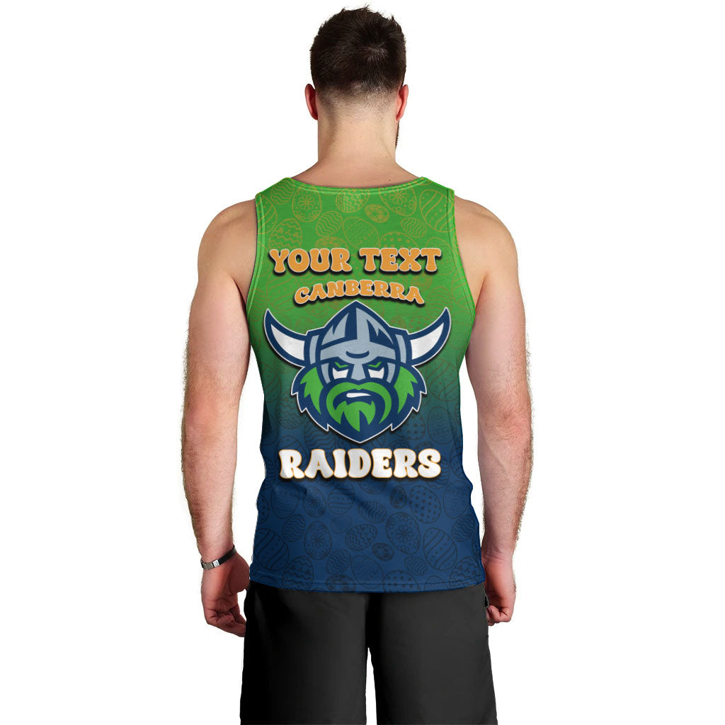 Personalized Canberra Raiders Men Tank Top Easter Mascot - Colorful Eggs Cartoon Style