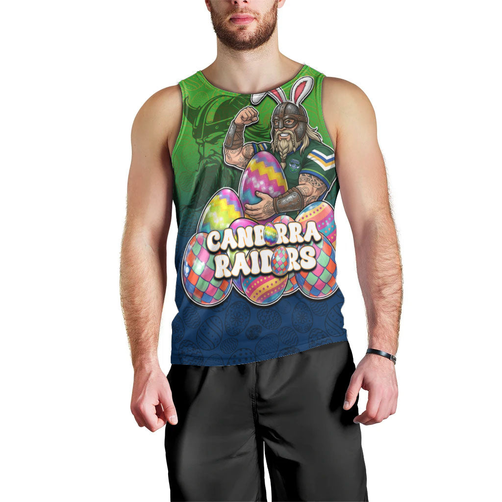 Personalized Canberra Raiders Men Tank Top Easter Mascot - Colorful Eggs Cartoon Style