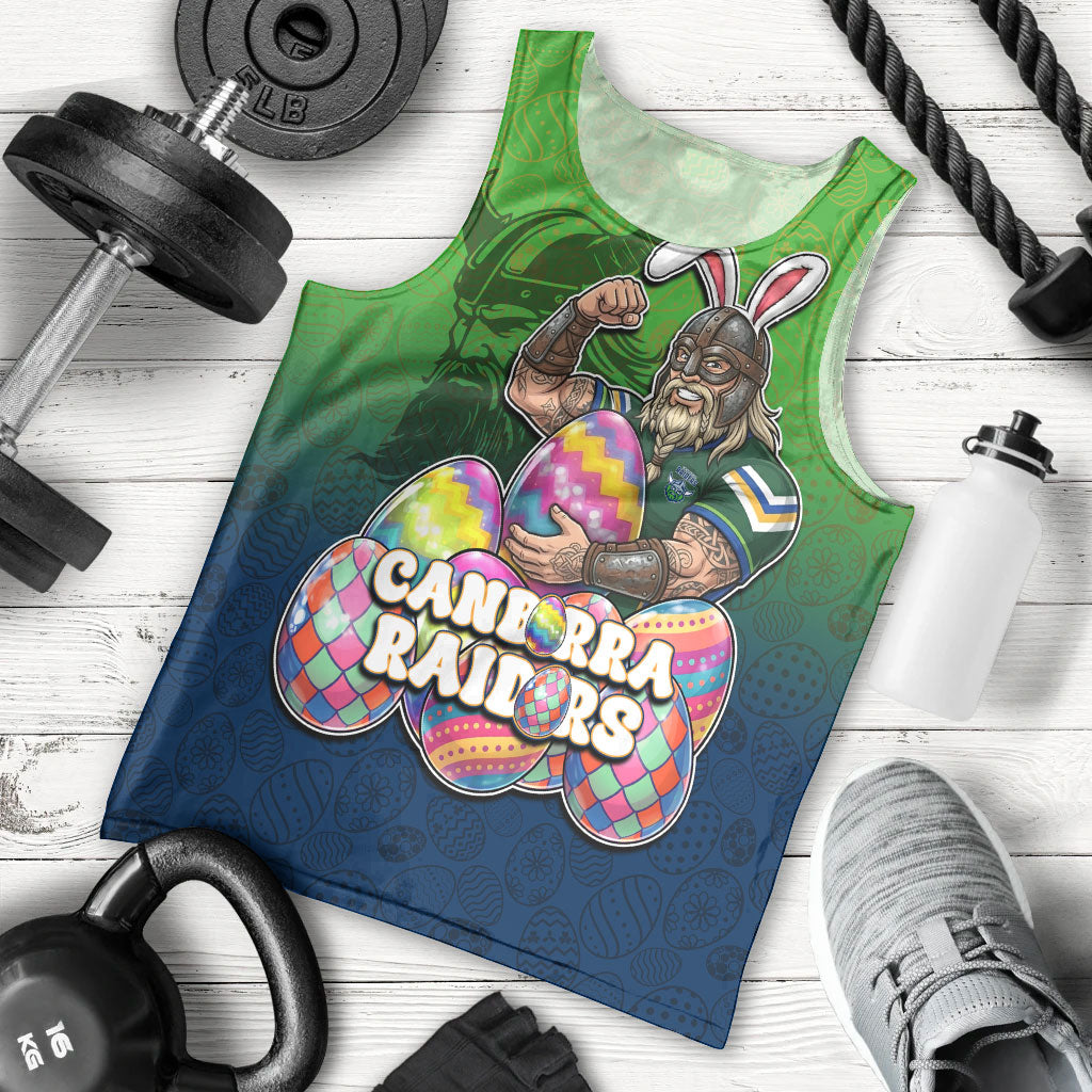 Personalized Canberra Raiders Men Tank Top Easter Mascot - Colorful Eggs Cartoon Style