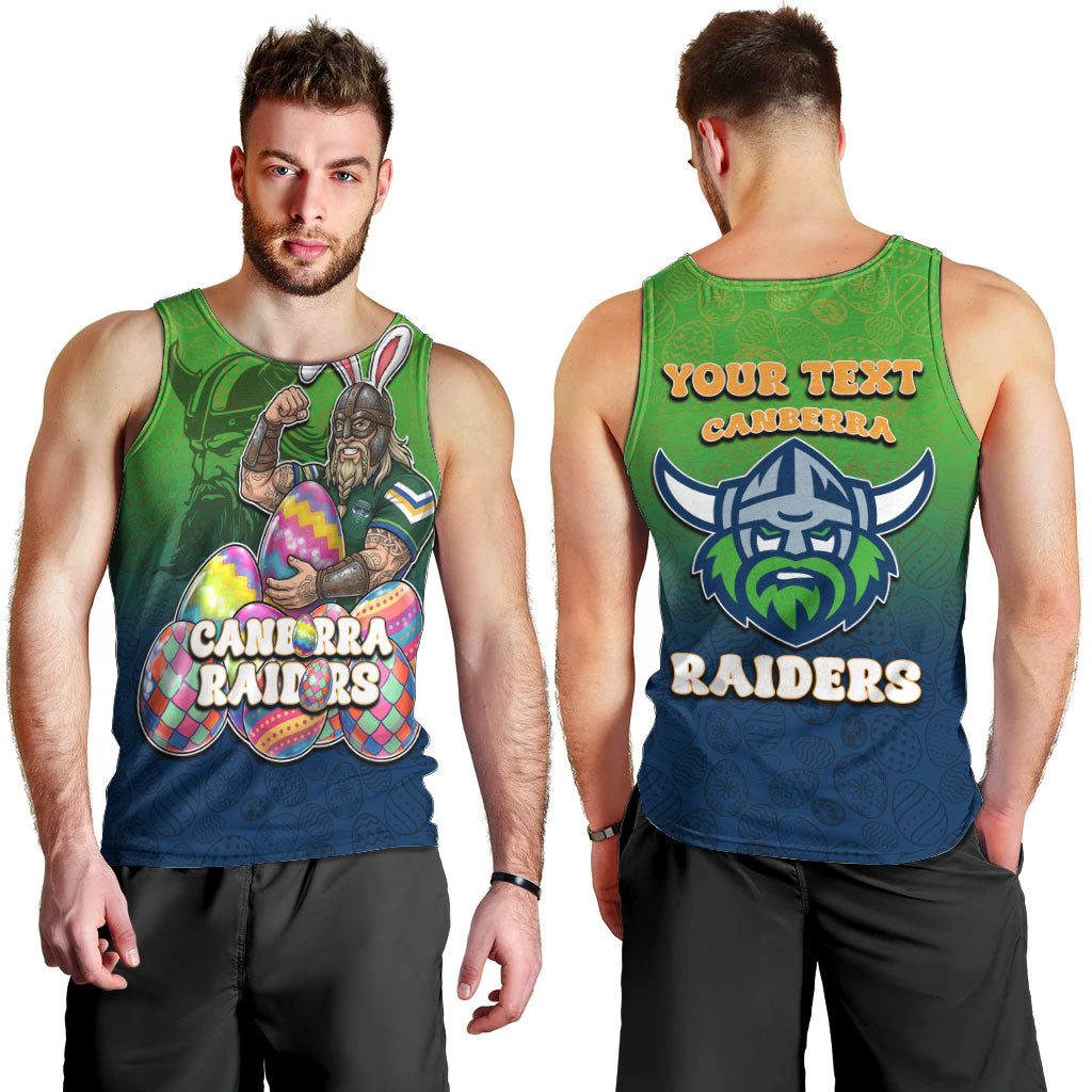 Personalized Canberra Raiders Men Tank Top Easter Mascot - Colorful Eggs Cartoon Style
