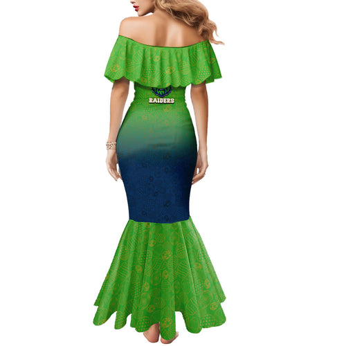 Personalized Canberra Raiders Mermaid Dress Easter Mascot - Colorful Eggs Cartoon Style