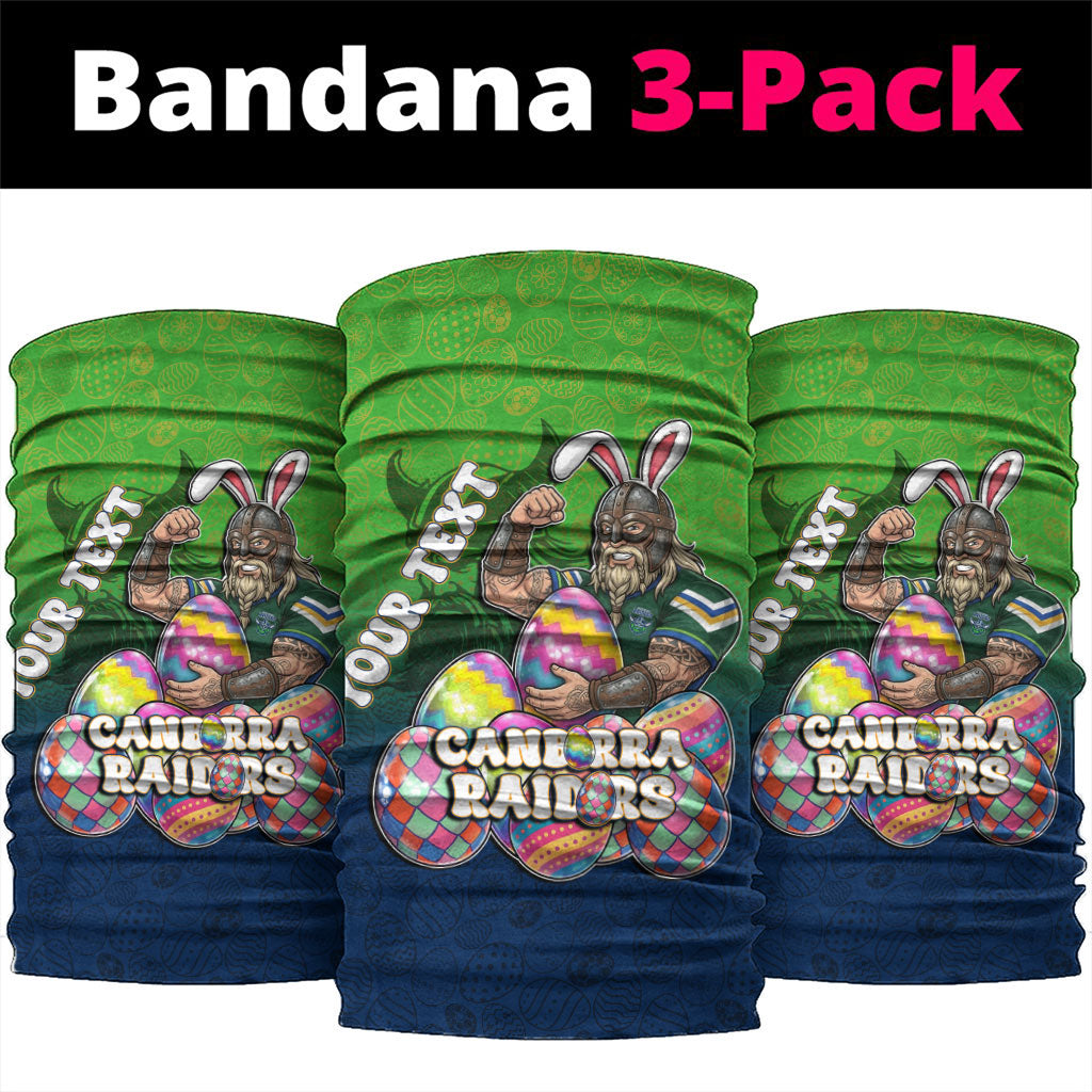 Personalized Canberra Raiders Neck Gaiter Easter Mascot - Colorful Eggs Cartoon Style