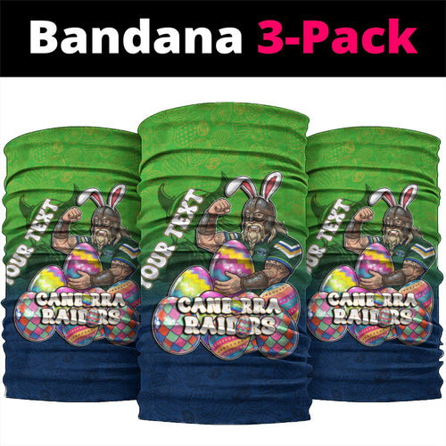 Personalized Canberra Raiders Neck Gaiter Easter Mascot - Colorful Eggs Cartoon Style