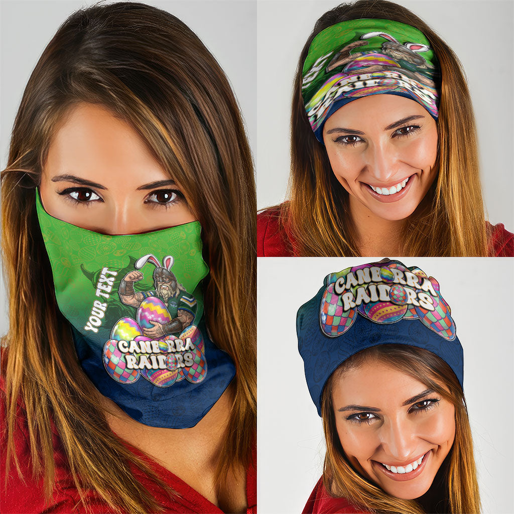 Personalized Canberra Raiders Neck Gaiter Easter Mascot - Colorful Eggs Cartoon Style