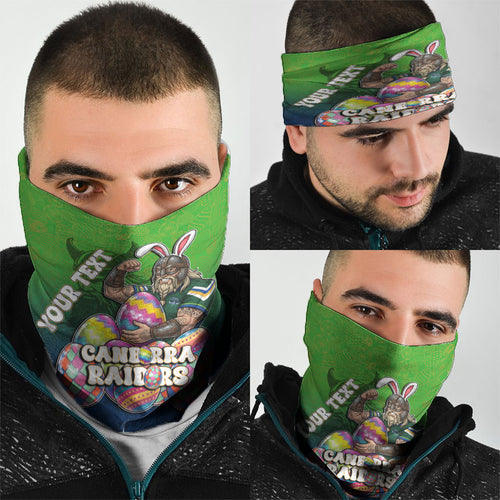 Personalized Canberra Raiders Neck Gaiter Easter Mascot - Colorful Eggs Cartoon Style
