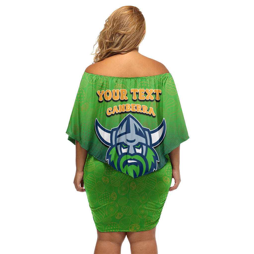 Personalized Canberra Raiders Off Shoulder Short Dress Easter Mascot - Colorful Eggs Cartoon Style