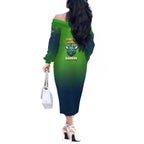 Personalized Canberra Raiders Off The Shoulder Long Sleeve Dress Easter Mascot - Colorful Eggs Cartoon Style