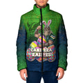 Personalized Canberra Raiders Padded Jacket Easter Mascot - Colorful Eggs Cartoon Style