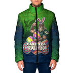 Personalized Canberra Raiders Padded Jacket Easter Mascot - Colorful Eggs Cartoon Style