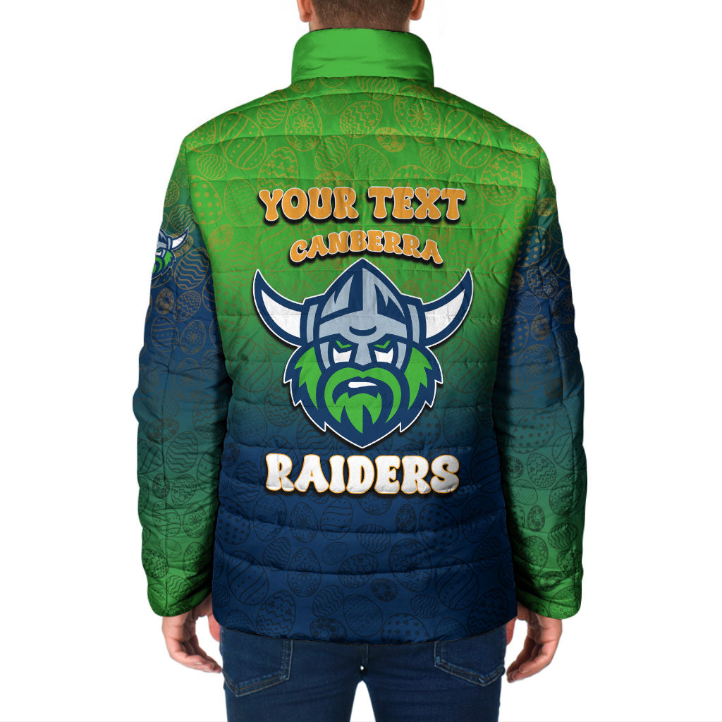 Personalized Canberra Raiders Padded Jacket Easter Mascot - Colorful Eggs Cartoon Style