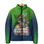 Personalized Canberra Raiders Padded Jacket Easter Mascot - Colorful Eggs Cartoon Style