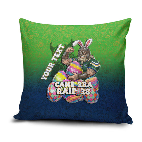 Personalized Canberra Raiders Pillow Cover Easter Mascot - Colorful Eggs Cartoon Style