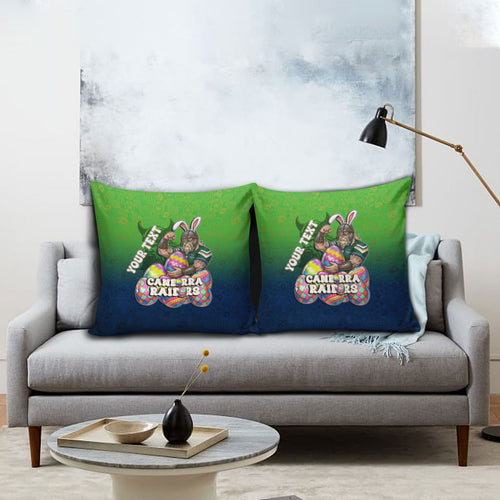 Personalized Canberra Raiders Pillow Cover Easter Mascot - Colorful Eggs Cartoon Style