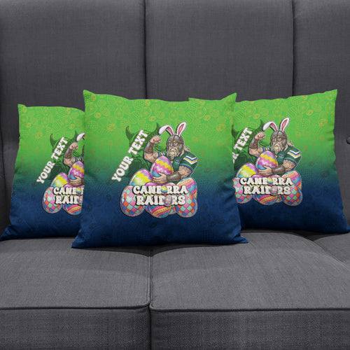 Personalized Canberra Raiders Pillow Cover Easter Mascot - Colorful Eggs Cartoon Style