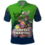 Personalized Canberra Raiders Polo Shirt Easter Mascot - Colorful Eggs Cartoon Style