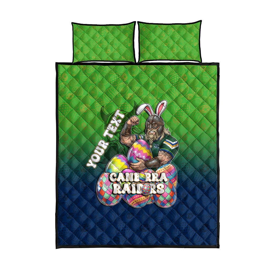 Personalized Canberra Raiders Quilt Bed Set Easter Mascot - Colorful Eggs Cartoon Style