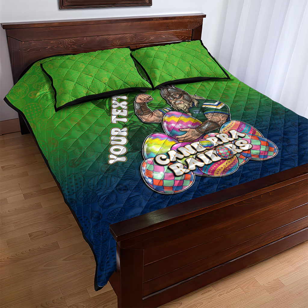 Personalized Canberra Raiders Quilt Bed Set Easter Mascot - Colorful Eggs Cartoon Style