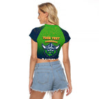 Personalized Canberra Raiders Raglan Cropped T Shirt Easter Mascot - Colorful Eggs Cartoon Style