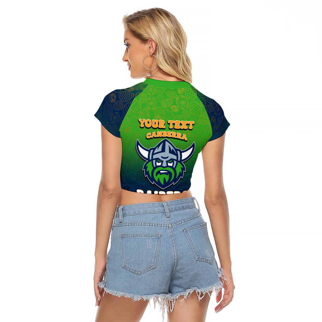 Personalized Canberra Raiders Raglan Cropped T Shirt Easter Mascot - Colorful Eggs Cartoon Style